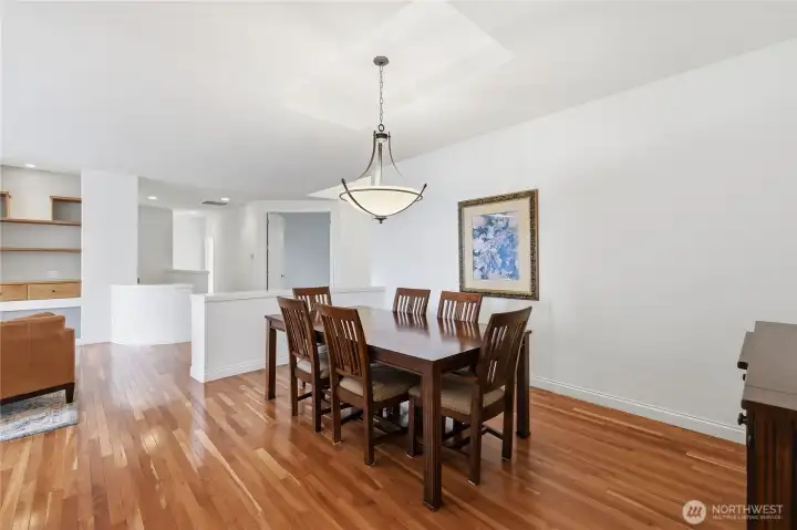 The dining room has space for a very large table but is also perfect for intimate gatherings.