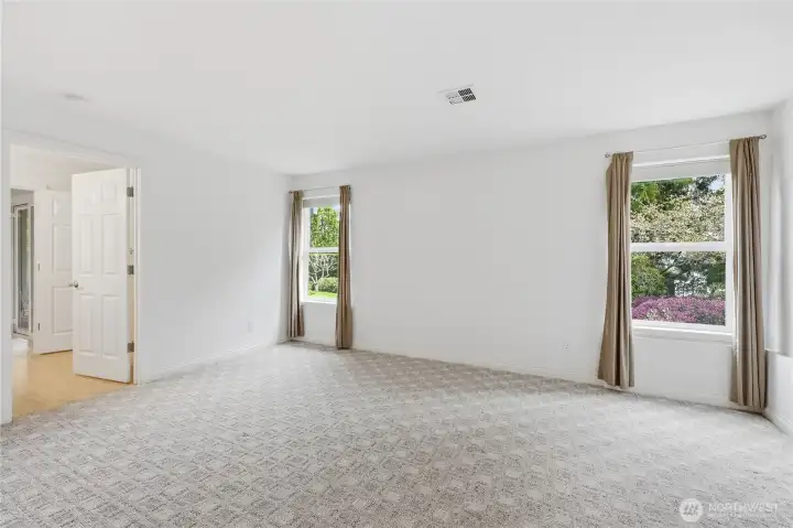 Lower level bedroom with windows facing the back yard.