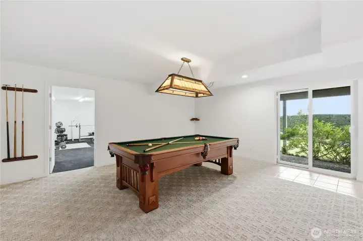 Rec room has convenient access to the back yard.
