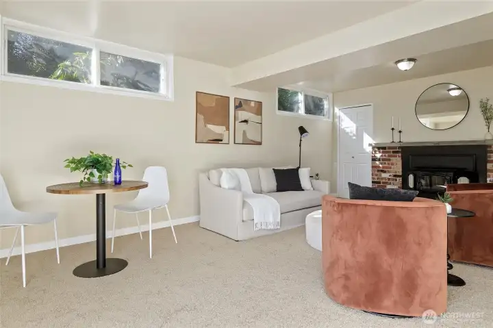 Large family room with lots of storage and access to the backyard