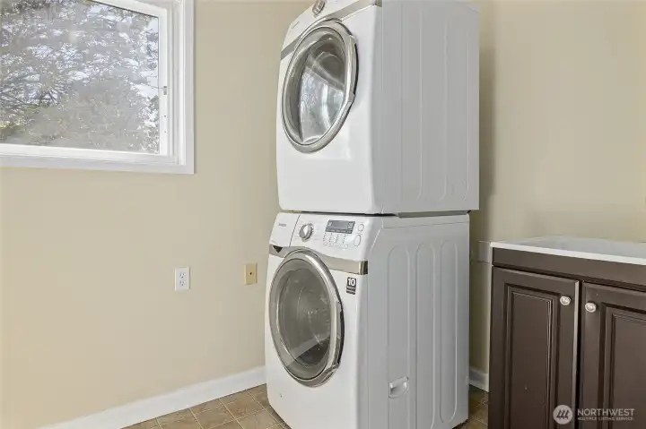Laundry room with utility sink, room for side by side if preferred.  Door to outside.