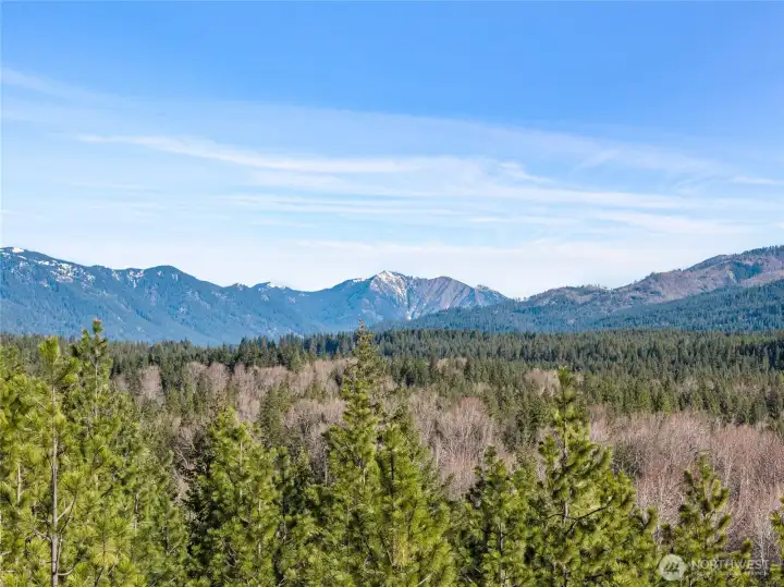 Aerial views toward mountain range in the distance