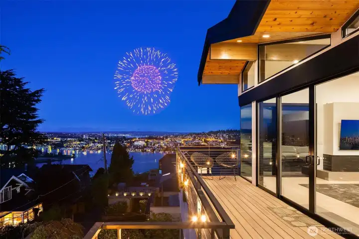 Fourth of July fireworks view from the deck