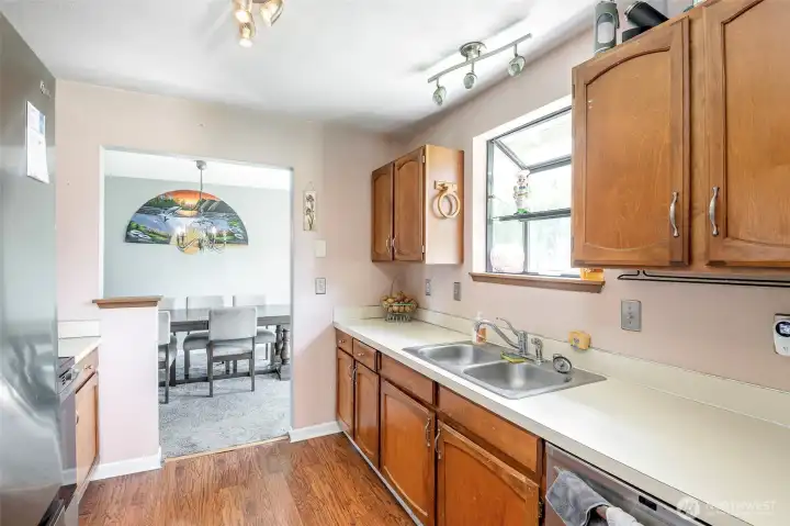 Kitchen looking into dining room