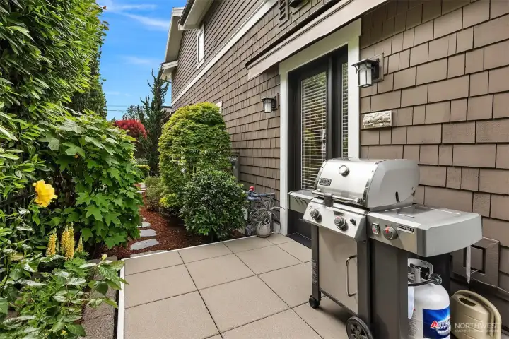 Side Garden patio for BBQ and awning Side Garden patio for BBQ and awning