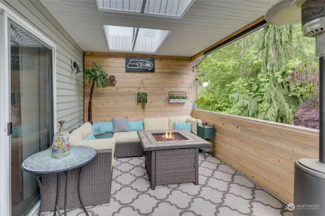 Covered deck for hanging out of cool summer nights.