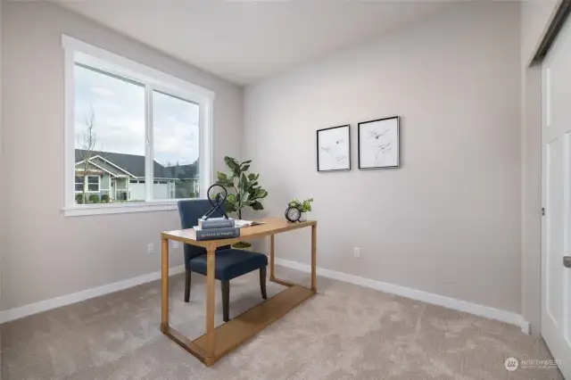 Staged pic of other home. Office/Bedroom 3 is on the front of the home.