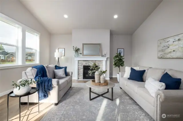 Staged pic of other home. The great room looks out at the park.