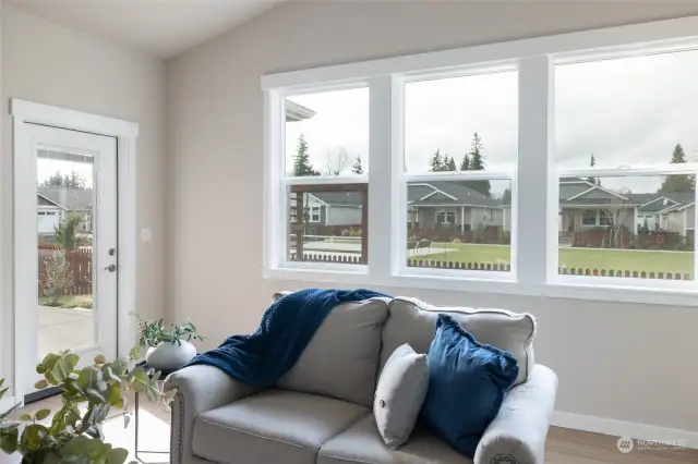 Staged pic of other home. Single french door w/access to the covered patio