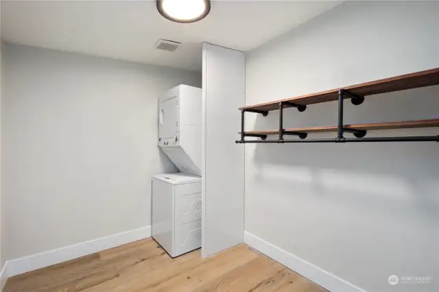 Generous walk-in closet with washer and dryer