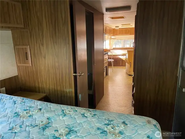 Looking towards the front of trailer from bedroom.