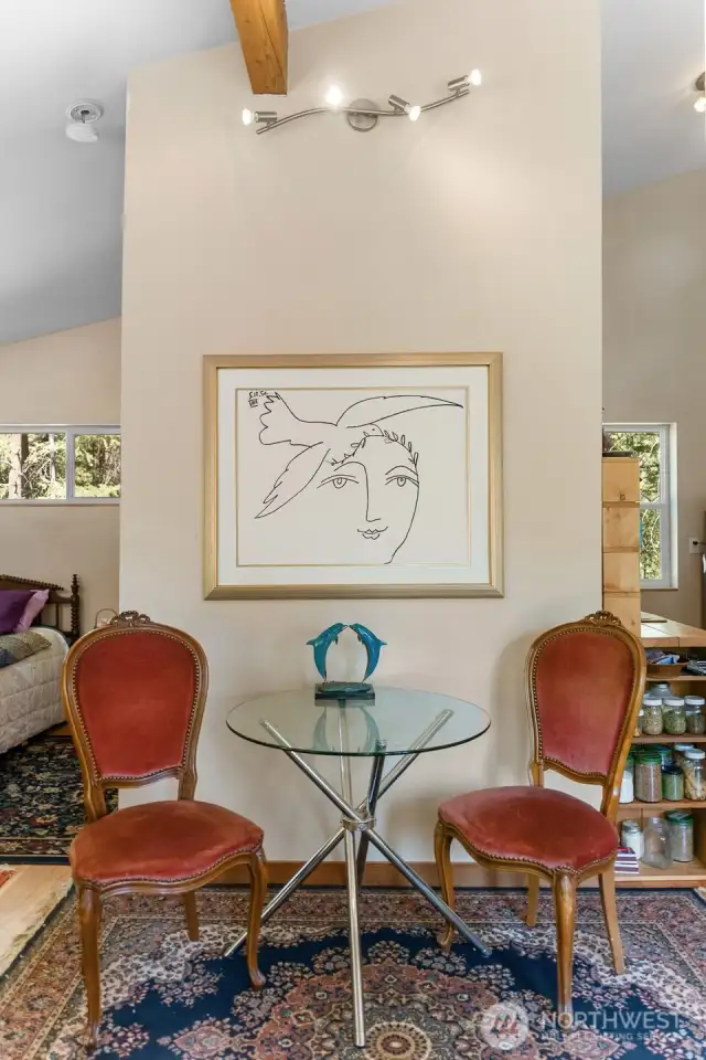 Lofted cielings bring in tons of light and provide excellent spots for hanging art.