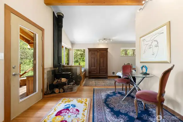 With the excellent insulation, this little wood stove is more than sufficient for heating the cabin. Wall heaters offer a low-effort alternative.