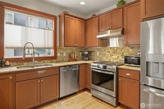 Lots of natural light in the kitchen.  Such a fun place to cook and entertain!