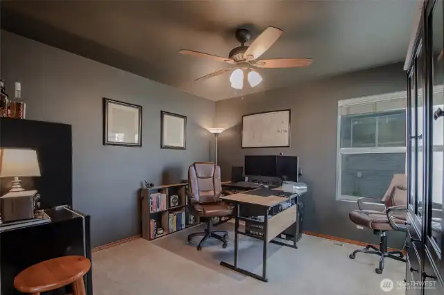 Bedroom #1 features a large window for natural light, a ceiling fan for comfort, and a spacious walk-in closet for ample storage.