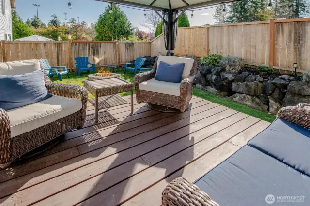 The gazebo on the deck creates a comfortable, shaded seating area—perfect for relaxing, entertaining, or enjoying the outdoors in any weather.
