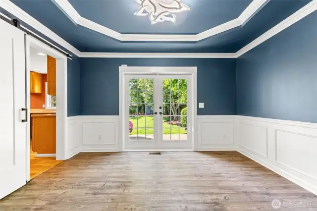 Studio/Flex Space with French Doors to Deck & Barn Door Leading to Kitchen & Family Room