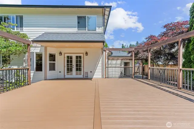 Extended Backyard Deck with Cover at French Doors