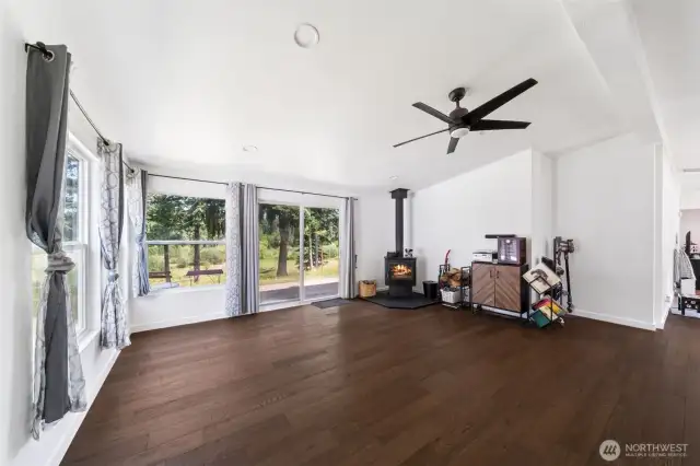 Wood stove keeps this house warm and cozy