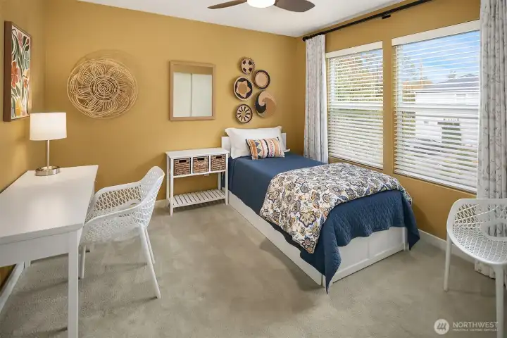 Second bedroom with new trim, blinds and lighting