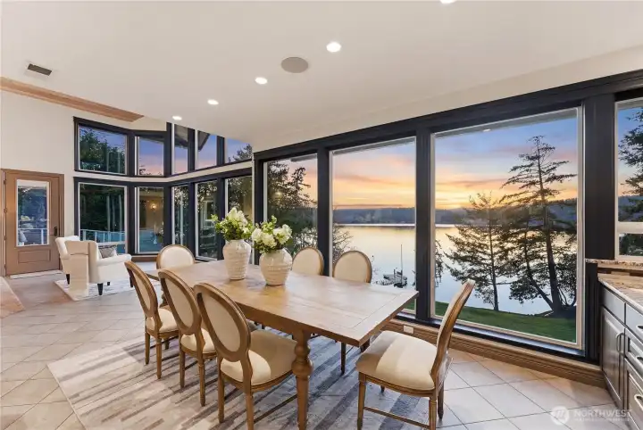 Dining area beside the coffee and beverage bar, framed by beautiful views and never-ending skies