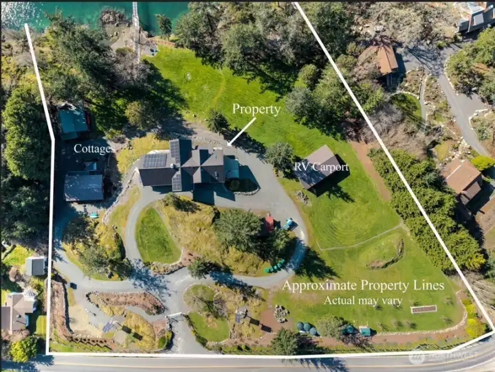 Approximate property lines shown for reference, highlighting 387 feet of low- and medium-bank waterfront