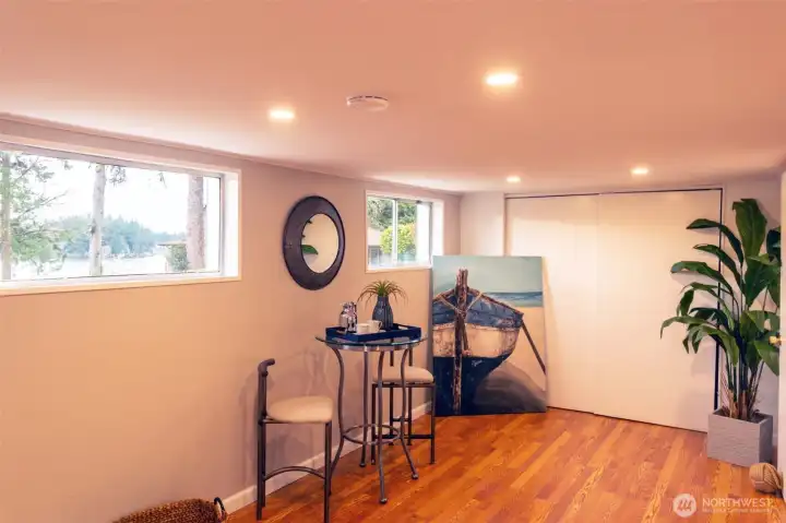 Amazing lake views from the basement bedroom.