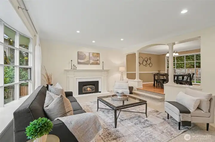 Step down into the spacious living