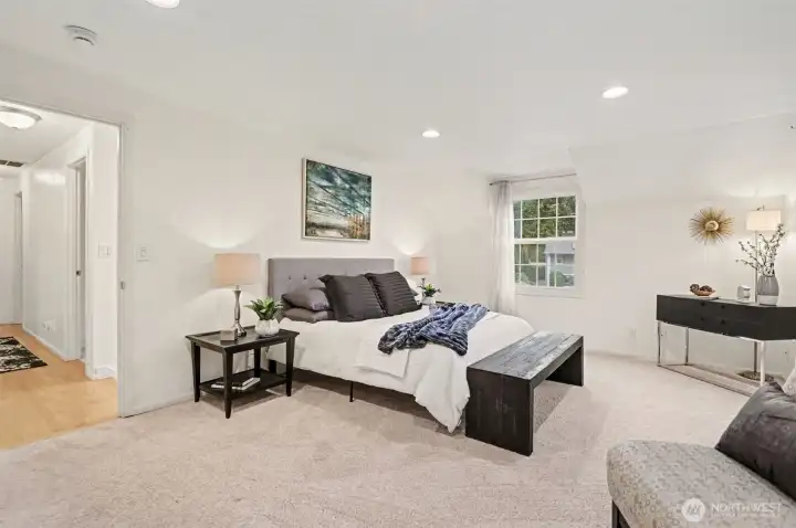 The spacious primary suite