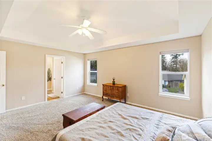 Primary bedroom with ensuite 5 piece bathroom and walk-in closet.
