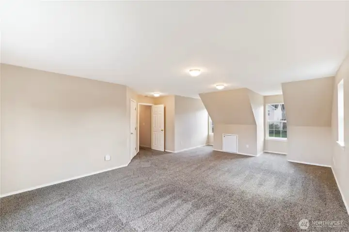 Light filled big, bonus room with five windows, and walk-in closet, so it could also be a 4th bedroom.