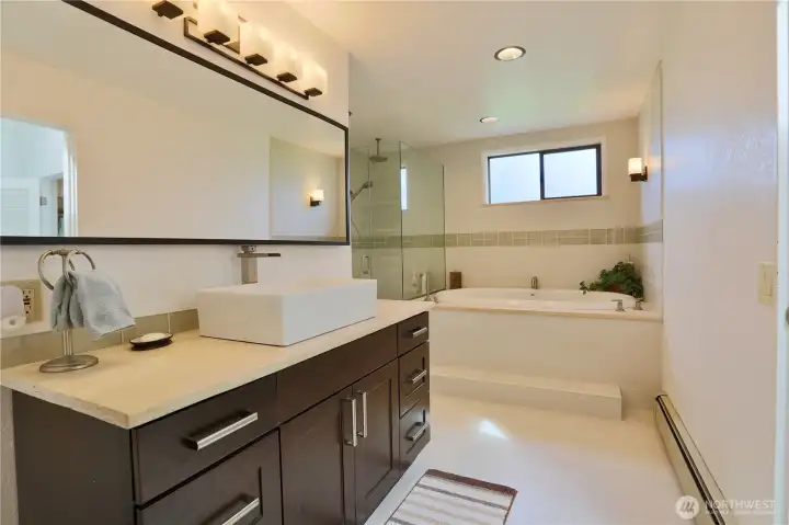 Primary bathroom with jetted tub and separate shower