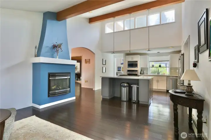 Family room looking toward kitchen and living room