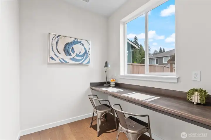 Pulte's signature planning space, located off the dinnig room.  Perfect for work-from-home or watching the kids finish homework while you make dinner.