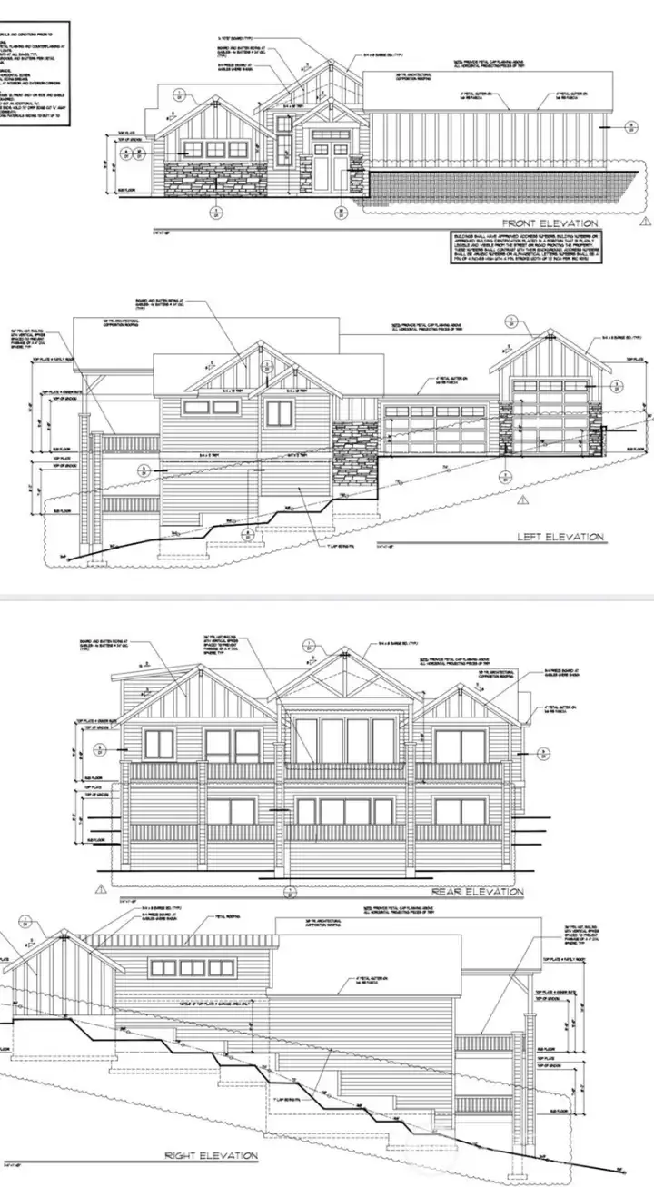 Building plan showing front and back of house