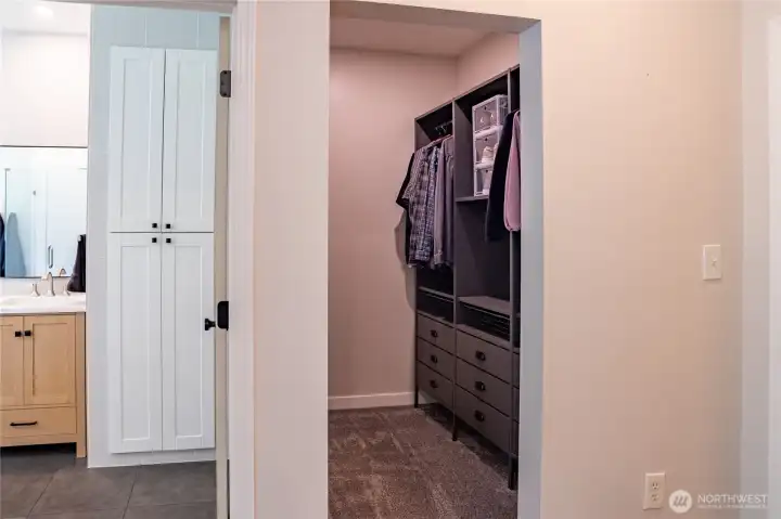 Primary bath view and walk in closet