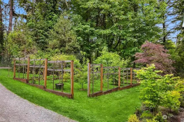 Fenced garden sits west of the house