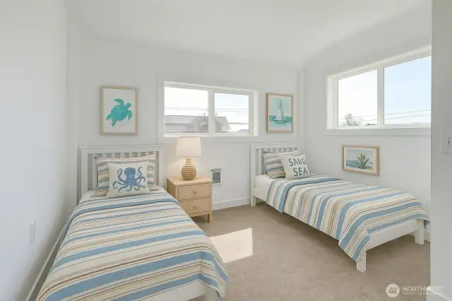 Upper unit bedroom #3. Virtually staged.