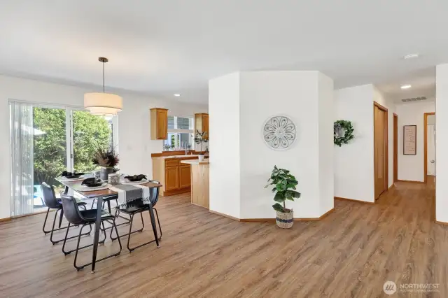 The Gathering room if filled with light...but you will feel comfortable year round with a heat pump providing air conditioning!