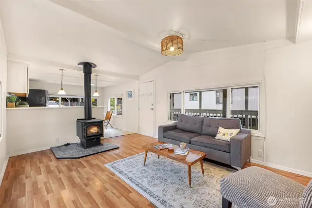 Living room with wood burning stove