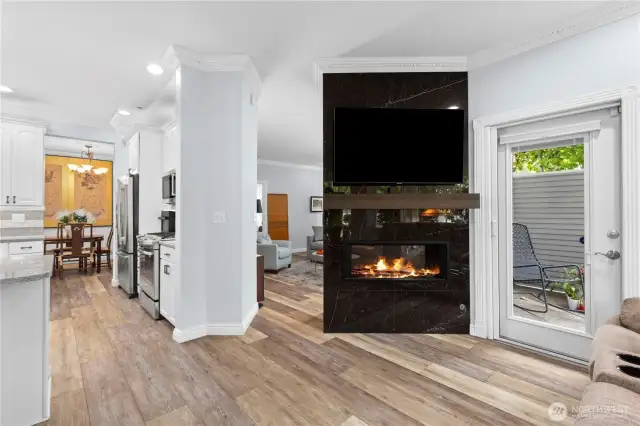 Gas Linear Fireplace is newly appointed with full Tiled walls on 3 sides.