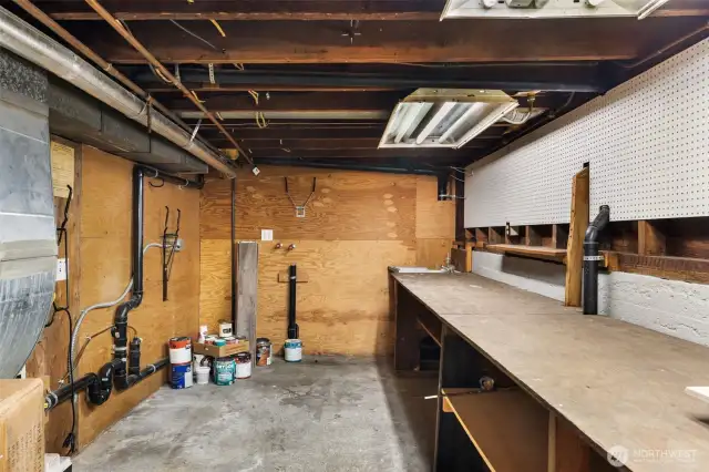 Workshop in the lower level with a separate exterior door for access.