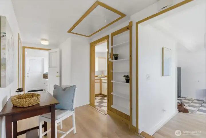 Bonus space hallway, looing into the living room, kitchen and mudroom