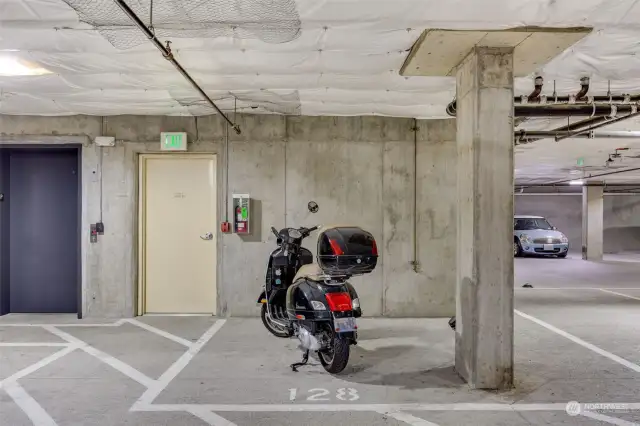 Oversize motocycle parking #128 fits up to 2 motorcycles/bikes.