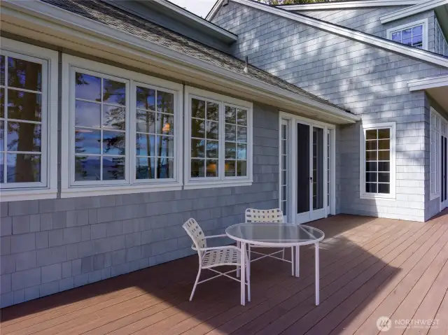 Out the kitchen French doors to the deck.