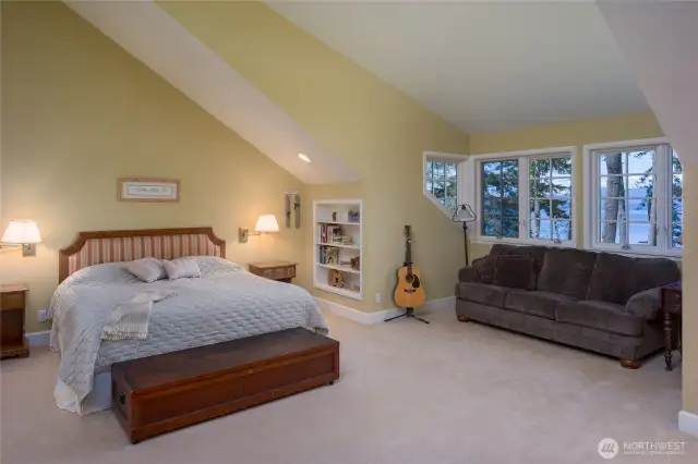 Primary bedroom suite occupys the majority of the upstairs.  Marine and mountain views and plenty of room.