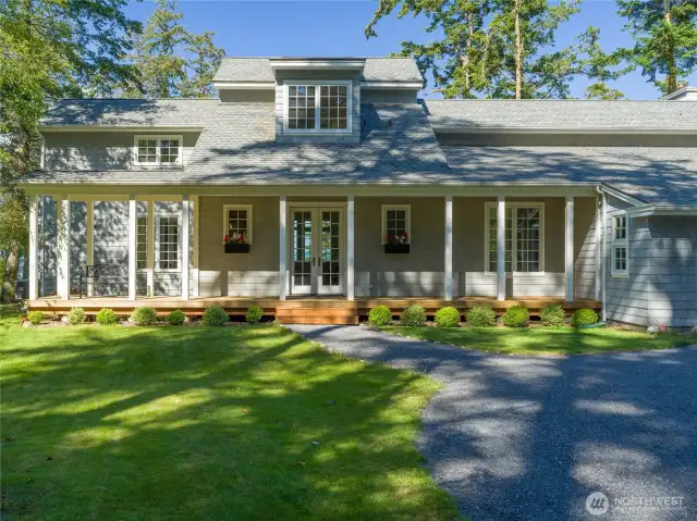 Front of the house with French door entry.