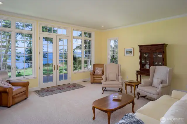10 foot ceiling adds to the roomy feeling of the living room.