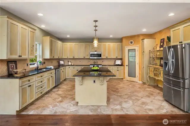 Eating bar is large and offers seating for 4. There is a large pantry for all your Costco runs.