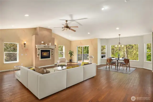 Inside offers textured faux painted walls offering warmth to this grand scaled room.